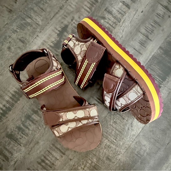 Coach Brown and Yellow Sandals Comfortable Flip-Flops - Picture 1 of 6